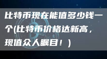 比特币现在能值多少钱一个 - 比特币价格达新高,现值众人瞩目!
